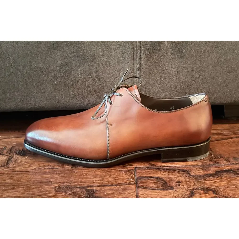 $1,295 Salvatore Ferragamo Napoli Brown Leather Derby Dress Shoes US 8 E NIB